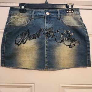 ROMWE Blue Denim Mini Skirt with Black Graphic